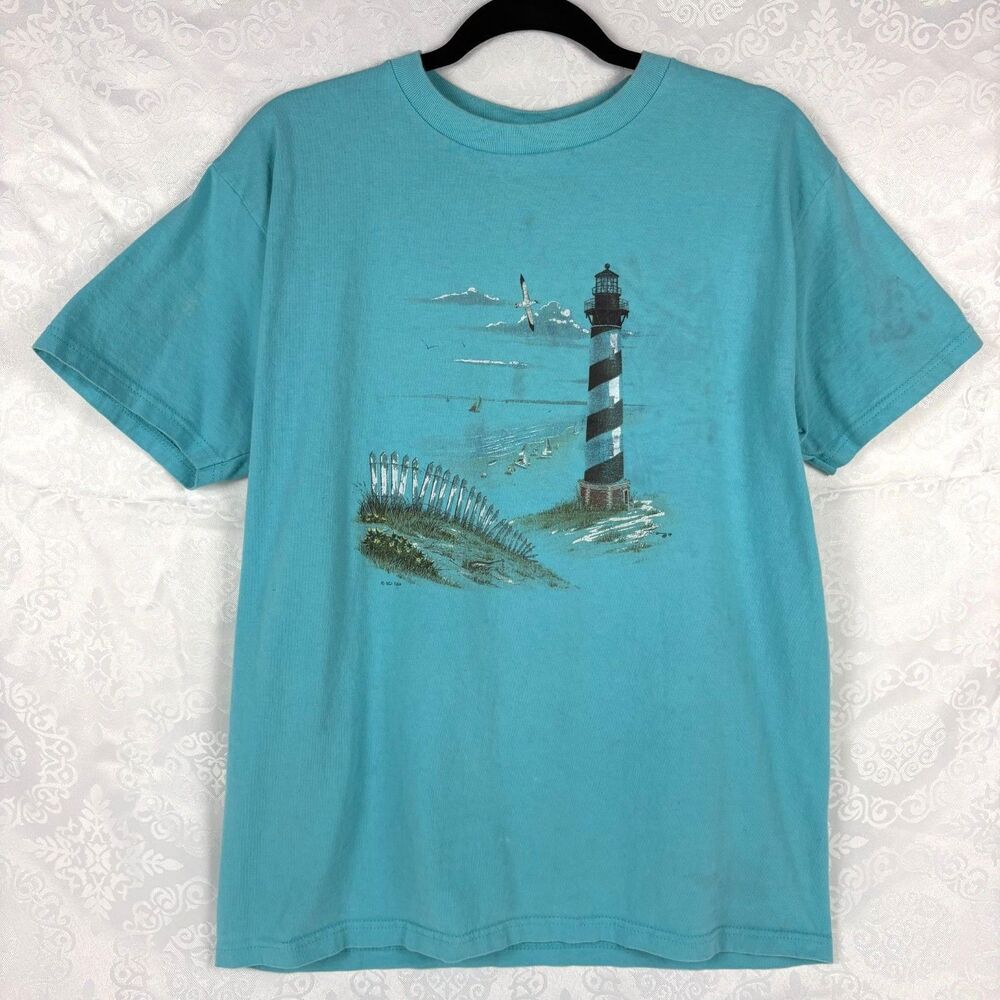 90s Fruit of The Loom Vintage Tee Seagull Coastal Cowgirl Ocean Stained Large